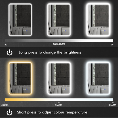 HOMCOM 500 x 700 mm Bluetooth Bathroom Mirror with LED Lights Wall Mounted