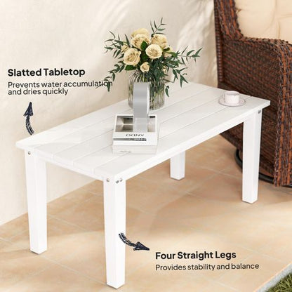 Outsunny HDPE Rectangle Garden Coffee Table, Slatted Outdoor Table, White