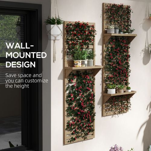 Outsunny Wall Mounted Plant Stands Set of 2 with Shelves and Slatted Trellis