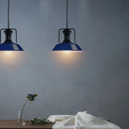Vintage Industrial Navy Blue Ceiling Pendant Light Shade Hanging Lamp Light