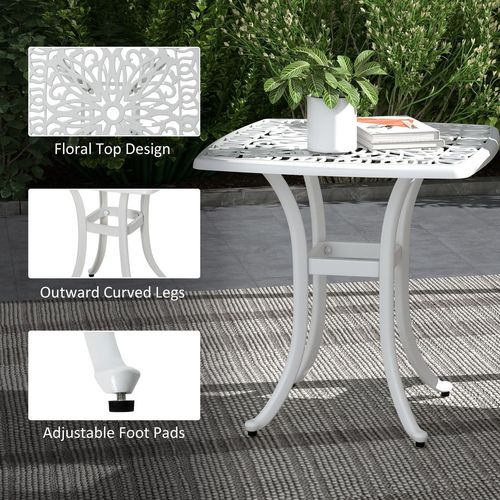 Outsunny Cast Aluminium Bistro Table with Umbrella Hole, White