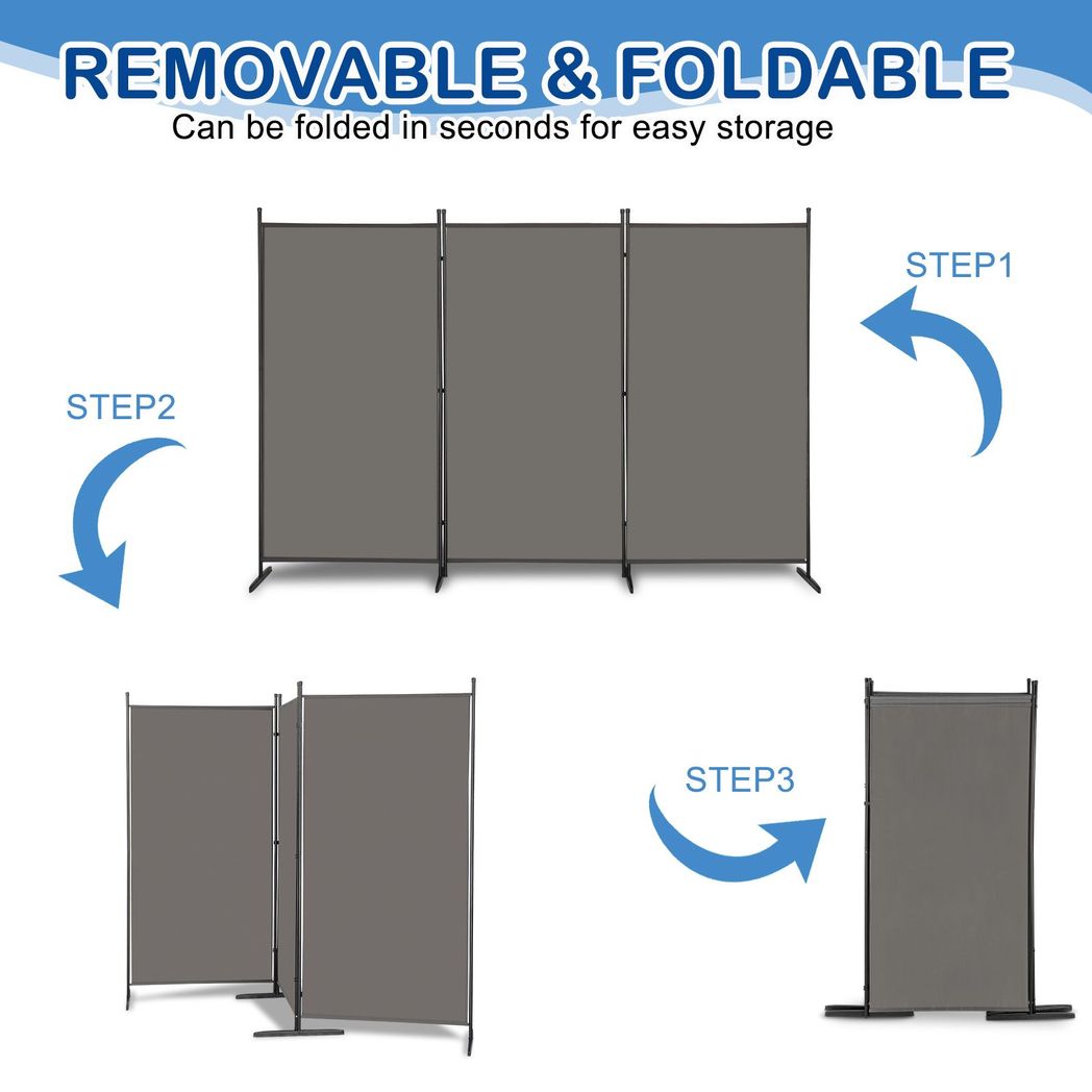 6FT Trifold 130g Polyester Fabric Plastic Foot Carbon Steel Frame Foldable Screen Gray