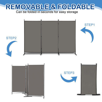 6FT Trifold 130g Polyester Fabric Plastic Foot Carbon Steel Frame Foldable Screen Gray