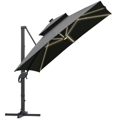 Outsunny 3 x 3(m) Cantilever Umbrella Power Bank Solar Cold Light Dark Grey
