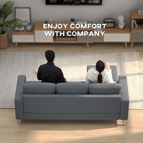 HOMCOM 3-Seater L-Shaped Linen Sofa w/ Sponge Seat Back Cushions, Dark Grey