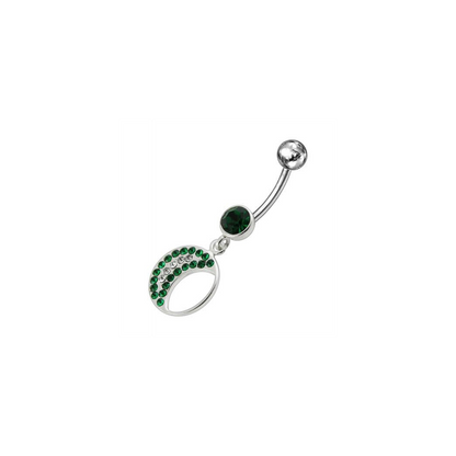 Jeweled Fancy Half MOON Silver Dangling Curved Bar Navel Ring