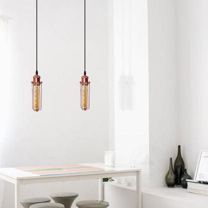 Rose Gold Ceiling Pendant Light | Vintage Industrial Hanging Lamp Fixture | E27, Wire Cage | High-Quality Metal Construction