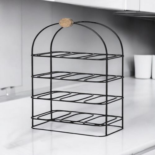 25" CAST IRON BLACK 12 BOTTLE WINE RACK