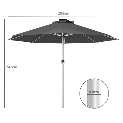 Outsunny Solar Patio Garden Parasol with Lights for Outdoor, Charcoal Grey