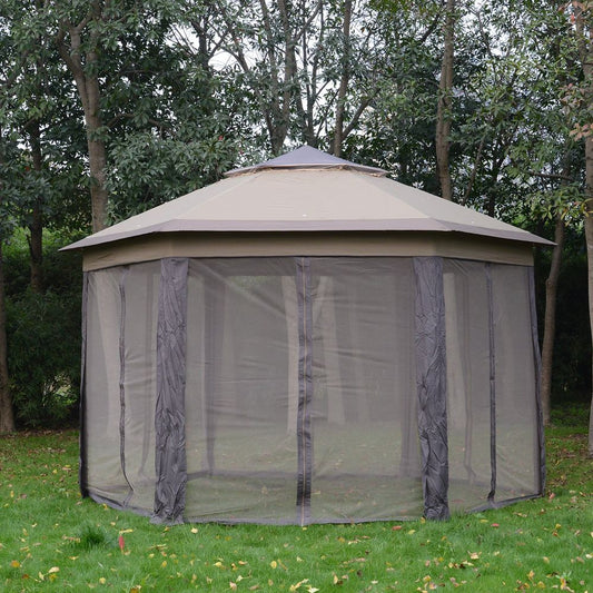 Outdoor Gazebo - 4.05m x 4.05m Metal Frame, 2-Tier Roof, Brown