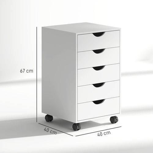 HOMCOM Mobile Vertical Filing Cabinet with 5 Drawers for Home Office, White