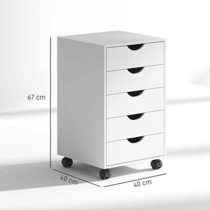 HOMCOM Mobile Vertical Filing Cabinet with 5 Drawers for Home Office, White