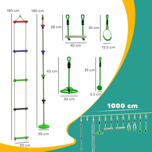 AIYAPLAY Obstacle Course for Kids with 10PCs Slackline Kit, Green