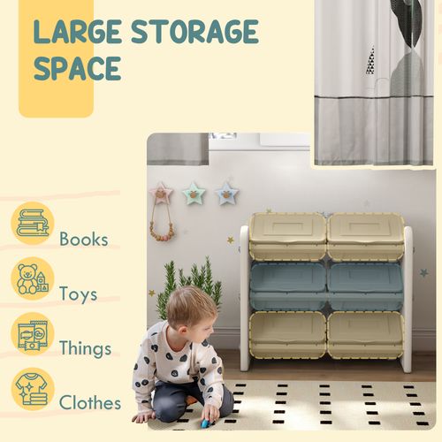 AIYAPLAY Kids Toy Storage Units with 6 Storage Boxes, 76 x 37 x 60cm, Grey