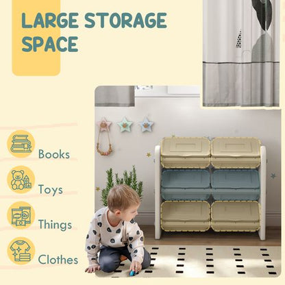AIYAPLAY Kids Toy Storage Units with 6 Storage Boxes, 76 x 37 x 60cm, Grey