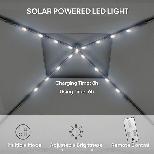 Outsunny 3x3(m) Pop Up Gazebo w/ Solar-Powered LED Lights Netting Black