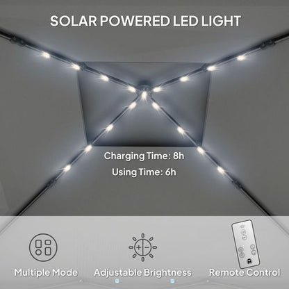 Outsunny 3x3(m) Pop Up Gazebo w/ Solar-Powered LED Lights Netting Black