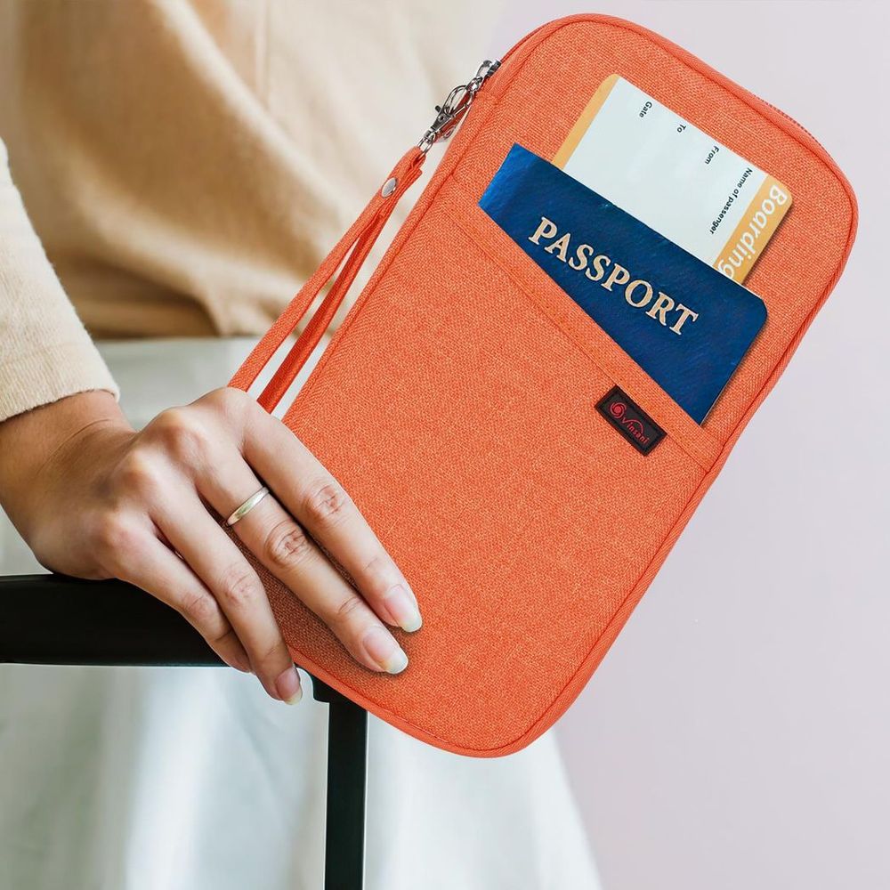 Vinsani Family Travel Holiday Wallet Passport Holder & Document Organiser Case Men Women for Tickets, ID Card, Credit Cards, Currency Holder – Orange