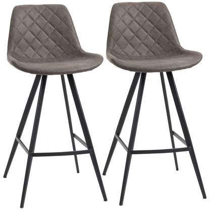 Set Of 2 Bar Stools Vintage PU Leather Tub Seats Padded w/ Steel Frame Dark Grey