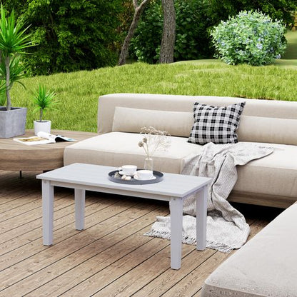 Outsunny HDPE Rectangle Garden Coffee Table, Slatted Outdoor Table, White