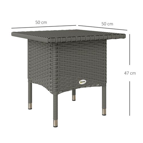 Outsunny PE Rattan Outdoor Coffee Table, Easy Match Rattan Side Table, Grey