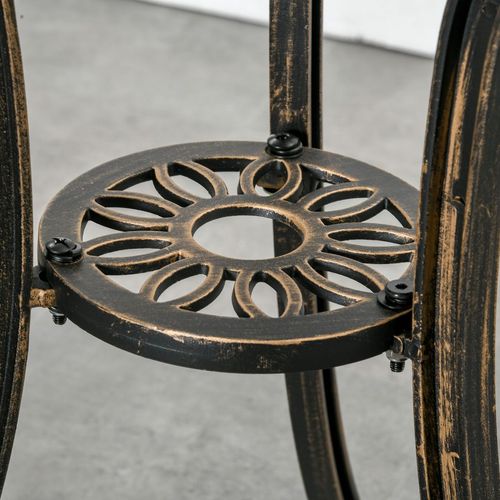 3Pc Cast Aluminium Garden Bistro Set for 2 Parasol Hole, Cushions Bronze