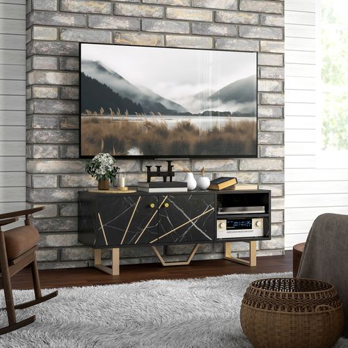 Homcom TV Unit for Living Room, TV Stand, Black Marble