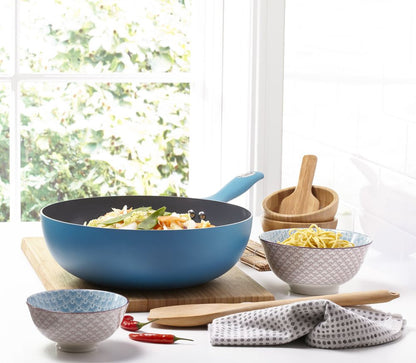 Cermalon Non Stick Wok - Teal Blue | Trendy Design | PTFE & PFOA Free