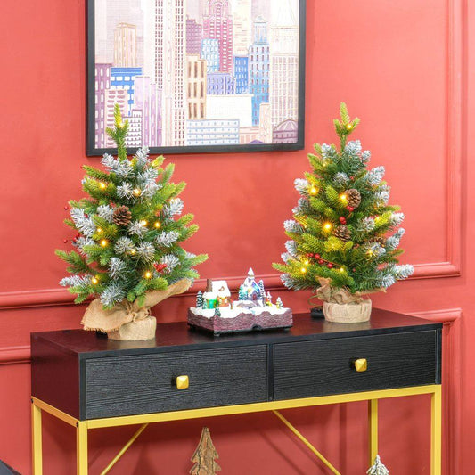 Homcom 2 Pieces 2' Prelit Artificial Tabletop Christmas Trees, LED Display