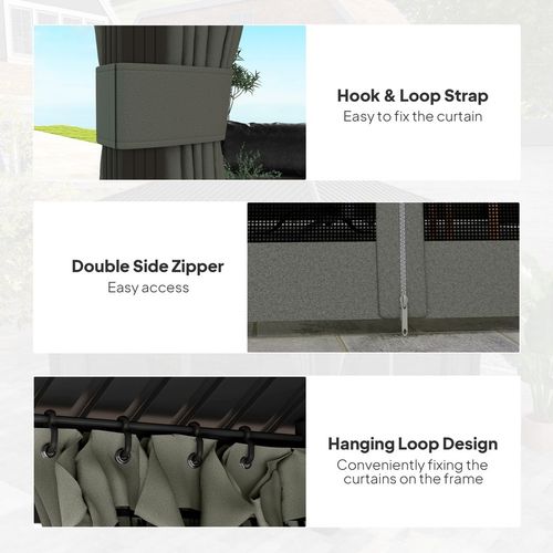 Outsunny 3.6 x 3(m) Metal Garden Hardtop Gazebo with Screened Curtain Dark Grey