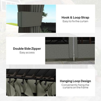 Outsunny 3.6 x 3(m) Metal Garden Hardtop Gazebo with Screened Curtain Dark Grey