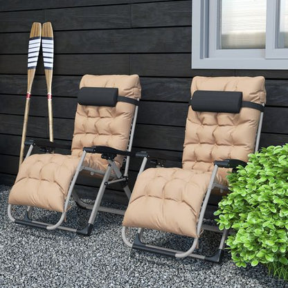 Outsunny 2 PCS Reclining Zero Gravity Chair Folding Lounger Cushion Khaki