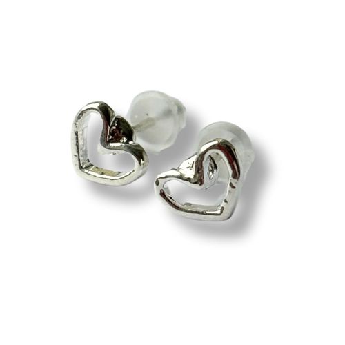 Open Heart Silver Stud Earrings