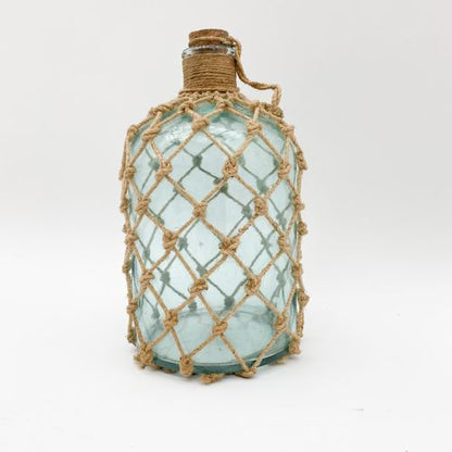 13" GLASS DECORATIVE BOTTLE/VASE-AQUA