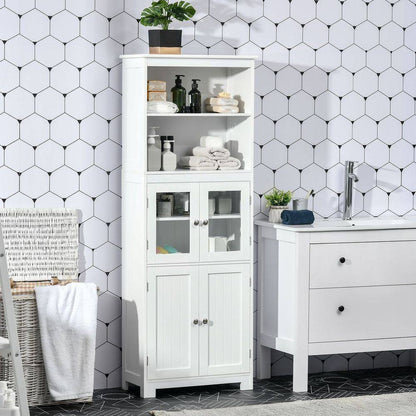 Homcom Kitchen Cupboard Storage Cabinet Adjustable Shelves, Glass Doors, White