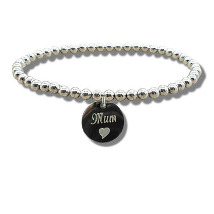 Mum Disc Bracelet - Heart Symbol, Engraved, High Polished Stainless Steel - Perfect Gift for Mothers Day, Birthday, or Christmas - Handmade in UK