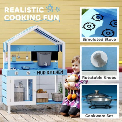 AIYAPLAY Kids Mud Kitchen, Outdoor Play Kitchen for Boys Girls, Blue
