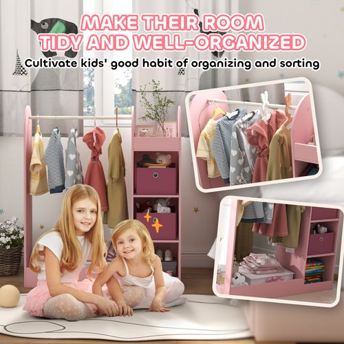 AIYAPLAY Kids Cloth Rail with Storage Shelf, Boxes, Mirror for Bedroom
