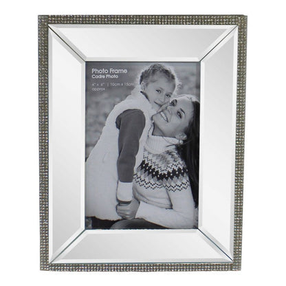 Premium 4x6 Mirrored Photo Frame w/Crystal Detail: Freestanding, High Quality, Elegant Design