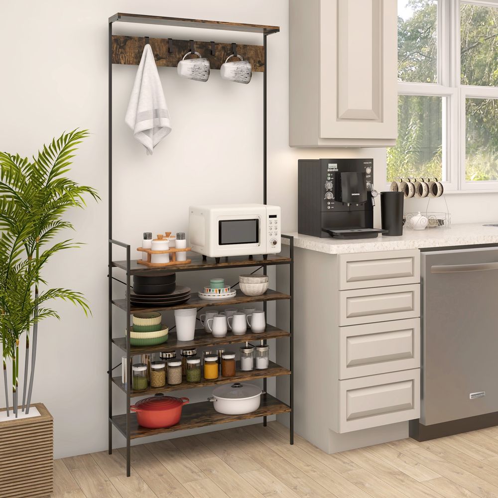 HOMCOM Industrial Baker's Rack Multi-tier Microwave Stand with 5 Hooks