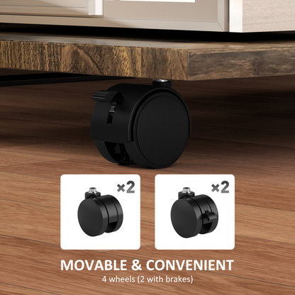 HOMCOM C Shaped Side Table with Storage & Wheels for Living Room, Brown