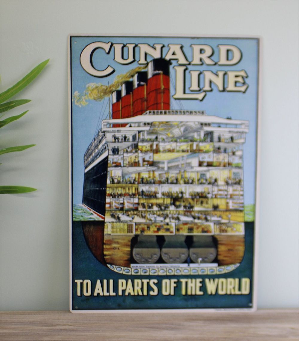 Authentic Vintage Metal Sign - Retro Cunard Line Advertising - High Quality Reproduction