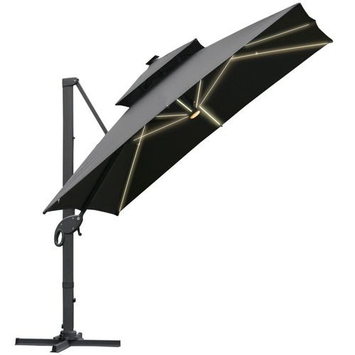 Outsunny 3 x 3(m) Cantilever Umbrella Power Bank Solar Cold Light Dark Grey