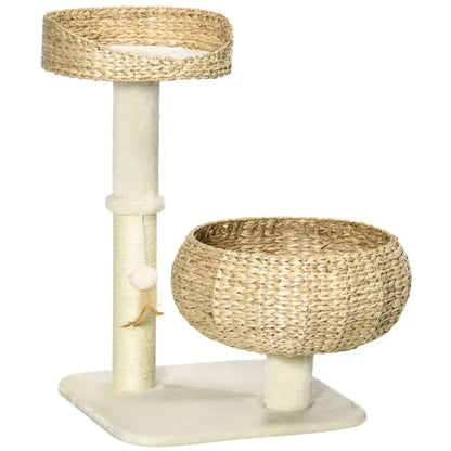 72cm Cat Tree Kitty Activity Centre w/ Two Beds, Toy Ball, Sisal Scratching Post