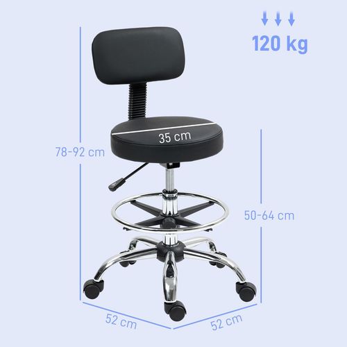 HOMCOM Faux Leather Adjustable Stool, 360° Swivel Chair for Study, Black