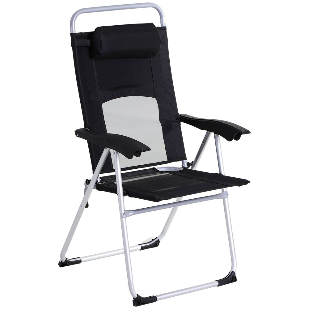 Premium Metal Frame 3-Position Adjustable Outdoor Chair, Black- Comfortable & Durable - Free Headrest