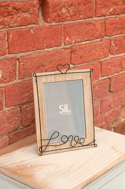 Rustic Wooden Love Script Photo Frame - 4x6" - High Quality & Elegant Design - Perfect for Any Home - SKU: PH2174