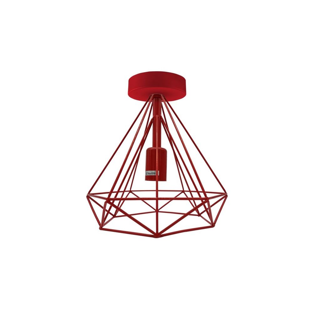 Vintage Red Metal Cage Semi Flush Mount Ceiling Light - High-Quality E27 Holder - Elegant and Stylish