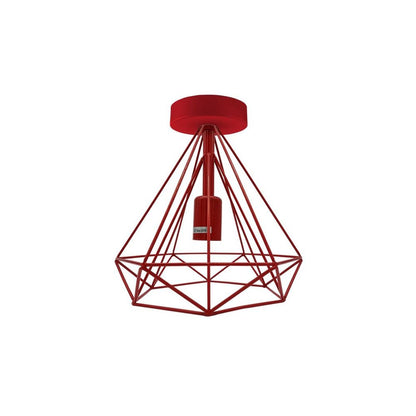 Vintage Red Metal Cage Semi Flush Mount Ceiling Light - High-Quality E27 Holder - Elegant and Stylish