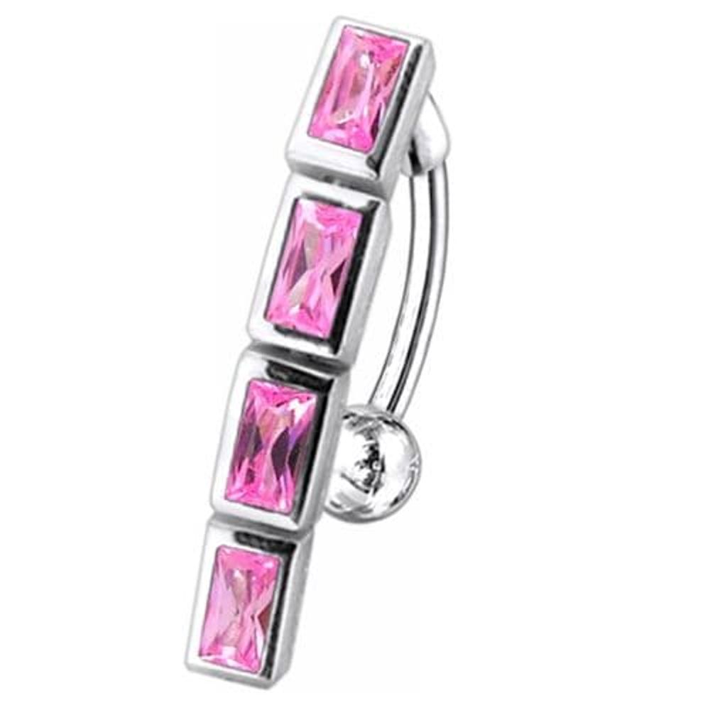 Fancy Multi Stone SS Dangling Reverse Banana Bar Belly Ring